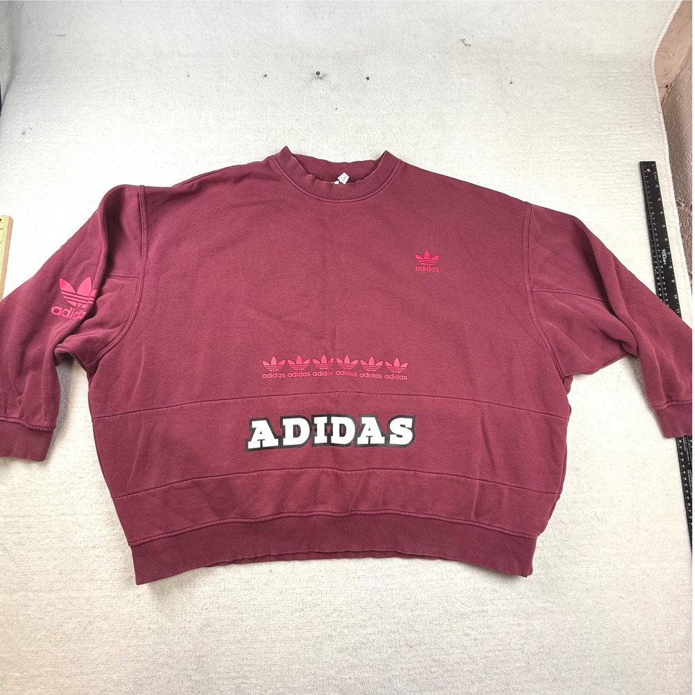 Adidas Womens Large Maroon Trefoil Sweatshirt ovrsized Lagenlook gorpcore